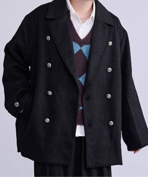 Ellno Loset(エルノロゼット)の「シャギーミドルジャケットコート(ピーコート・メンズ・グレー/ブラック・MEDIUM/SMALL/LARGE)」の2枚目の写真
