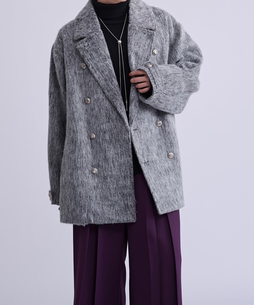 Ellno Loset(エルノロゼット)の「シャギーミドルジャケットコート(ピーコート・メンズ・グレー/ブラック・MEDIUM/SMALL/LARGE)」の14枚目の写真
