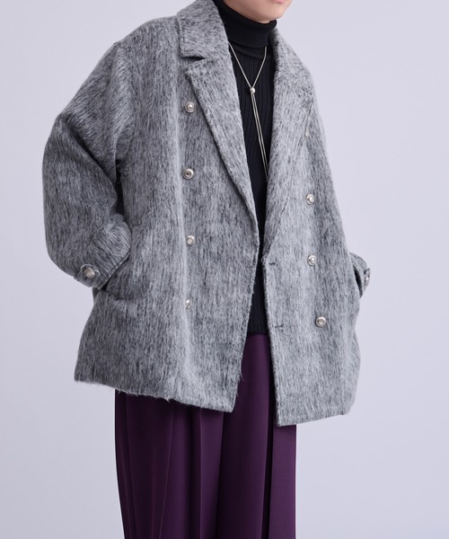 Ellno Loset(エルノロゼット)の「シャギーミドルジャケットコート(ピーコート・メンズ・グレー/ブラック・MEDIUM/SMALL/LARGE)」の12枚目の写真