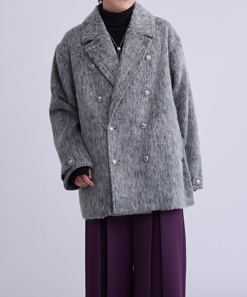 Ellno Loset(エルノロゼット)の「シャギーミドルジャケットコート(ピーコート・メンズ・グレー/ブラック・MEDIUM/SMALL/LARGE)」の8枚目の写真