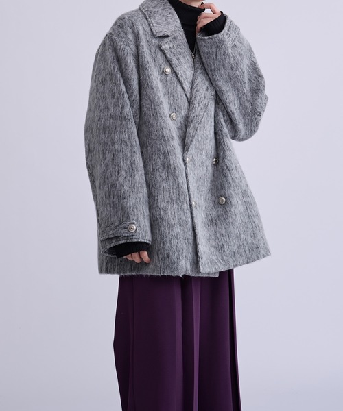 Ellno Loset(エルノロゼット)の「シャギーミドルジャケットコート(ピーコート・メンズ・グレー/ブラック・MEDIUM/SMALL/LARGE)」の9枚目の写真