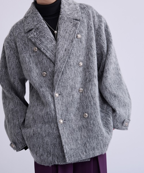 Ellno Loset(エルノロゼット)の「シャギーミドルジャケットコート(ピーコート・メンズ・グレー/ブラック・MEDIUM/SMALL/LARGE)」の7枚目の写真