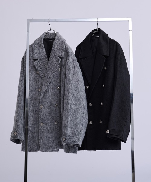 Ellno Loset(エルノロゼット)の「シャギーミドルジャケットコート(ピーコート・メンズ・グレー/ブラック・MEDIUM/SMALL/LARGE)」の4枚目の写真