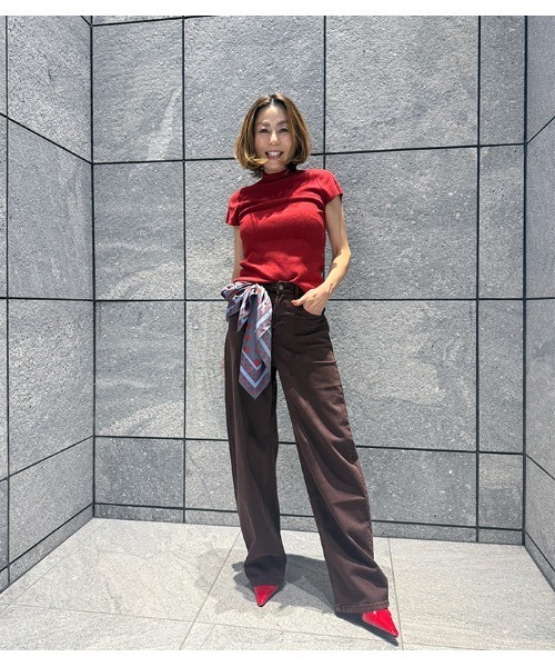 Desert Rose(デザートローズ)の「【DESERT ROSE/デザートローズ】フレンチスリーブリブハイネックニット(ニット/セーター・レディース・レッド・FREE)」の2枚目の写真