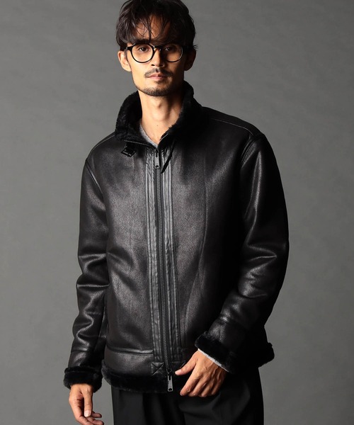 NICOLE CLUB FOR MEN(ニコルクラブフォーメン)の「ムラプリントフェイクムートンブルゾン(ブルゾン・メンズ・ブラック/ダークブラウン・X-LARGE/MEDIUM/LARGE)」の1枚目の写真