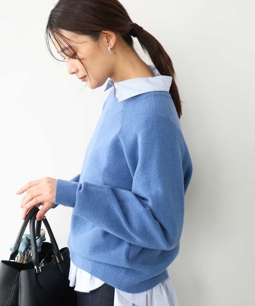MK MICHEL KLEIN（エムケーミッシェルクラン）の「[洗える]片畦編みラグランスリーブニット（ニット/セーター・レディース・コーラル/アイボリー/ブルー/グレー・38）」の3枚目の写真