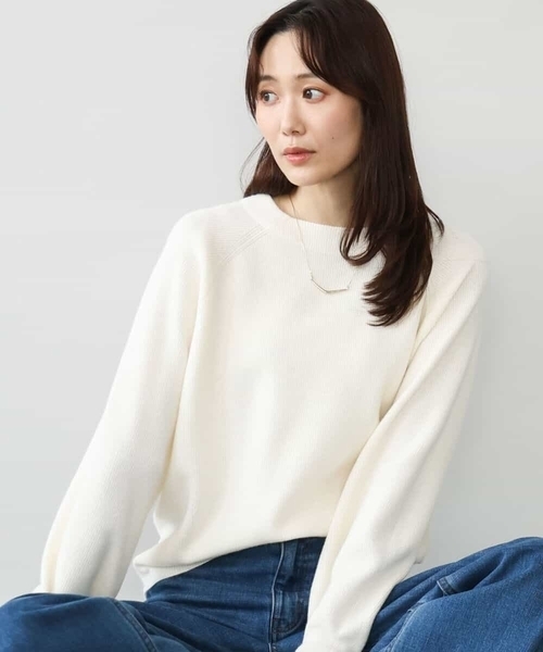 MK MICHEL KLEIN（エムケーミッシェルクラン）の「[洗える]片畦編みラグランスリーブニット（ニット/セーター・レディース・コーラル/アイボリー/ブルー/グレー・38）」の2枚目の写真