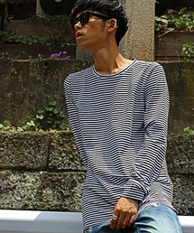 glory crew | グランジ風ボーダーロングTシャツ（サムホール）(Tシャツ/カットソー)
