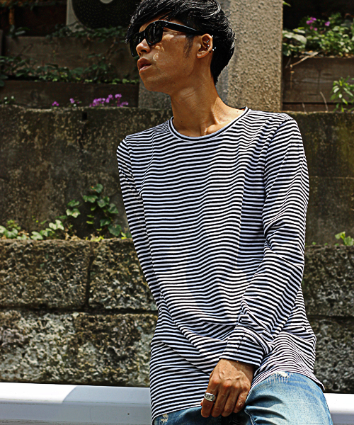 glory crew（グローリークルー）の「グランジ風ボーダーロングTシャツ