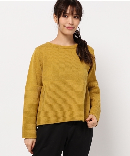 VIBGYOR Women（ヴィブジョー　ウィメン）の「タックBD切替プルオーバー(FL)（ニット/セーター・レディース・オフホワイト/ブラウン/ワインレッド/ネイビー/マスタード・MEDIUM）」の4枚目の写真