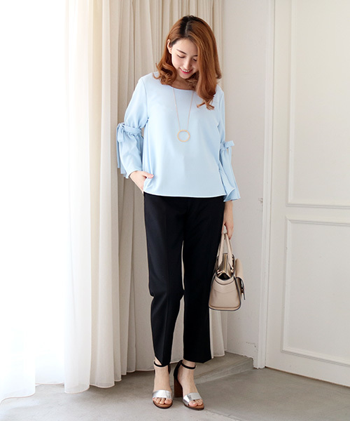 N.（N. Natural Beauty Basic）（エヌエヌナチュラルビューティーベーシック）の「2WAYリボンフレアスリーブブラウス（シャツ/ブラウス・レディース・ブルー/ホワイト/ピンク/ベージュ・MEDIUM）」の10枚目の写真