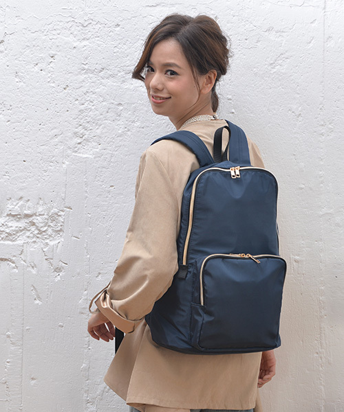 Rename（リネーム）の「Rename ゴールド ファスナー ナイロン デイバッグ リュックサック バックパック（バックパック/リュック・レディース・ブラック/ベージュ/カーキ/ネイビー/モカ/グレイッシュベージュ・FREE）」の22枚目の写真