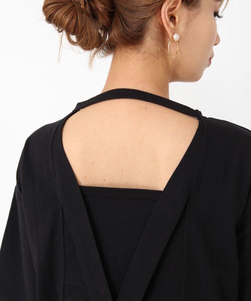 ENVYM（アンビー）の「バッククロスデザインＴ－ＳＨ                        （Tシャツ/カットソー・レディース・ホワイト/ブラック・FREE）」の6枚目の写真