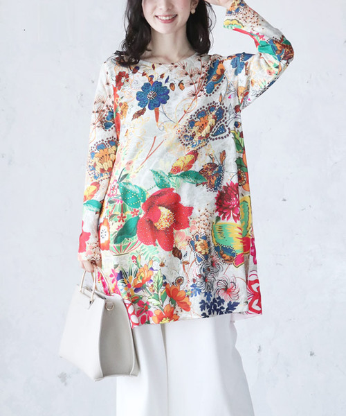 Cawaii カワイイ の カラフル花柄ラインストーン 長袖ワンピース ワンピース Wear