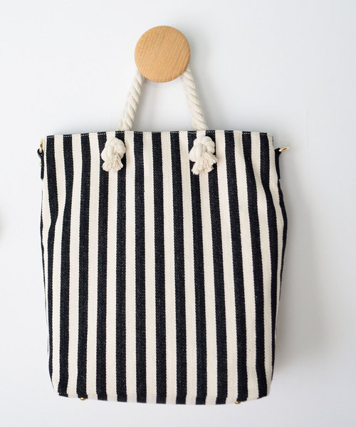 VitaFelice（ヴィータフェリーチェ）の「ストライプ キャンバス トートバッグ/ショルダーバッグ（トートバッグ・レディース・ベージュ系その他/ネイビー/ブラック/イエロー・FREE）」の12枚目の写真