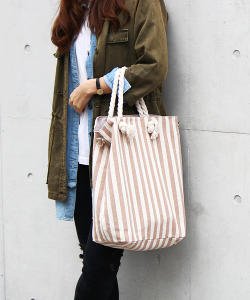 VitaFelice（ヴィータフェリーチェ）の「ストライプ キャンバス トートバッグ/ショルダーバッグ（トートバッグ・レディース・ベージュ系その他/ネイビー/ブラック/イエロー・FREE）」の14枚目の写真