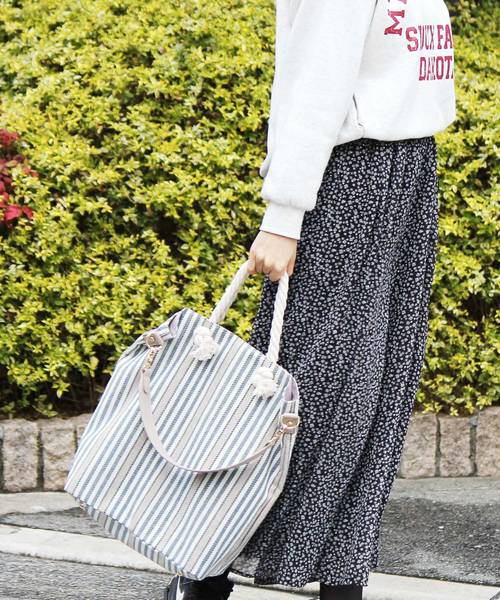 VitaFelice（ヴィータフェリーチェ）の「ストライプ キャンバス トートバッグ/ショルダーバッグ（トートバッグ・レディース・ベージュ系その他/ネイビー/ブラック/イエロー・FREE）」の16枚目の写真