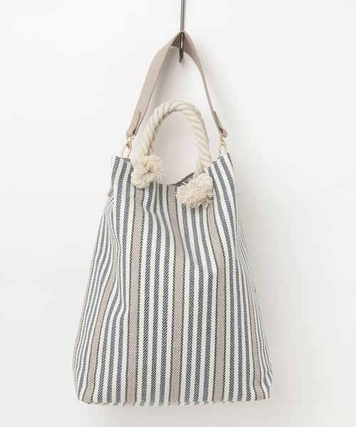 VitaFelice（ヴィータフェリーチェ）の「ストライプ キャンバス トートバッグ/ショルダーバッグ（トートバッグ・レディース・ベージュ系その他/ネイビー/ブラック/イエロー・FREE）」の6枚目の写真