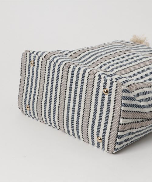 VitaFelice（ヴィータフェリーチェ）の「ストライプ キャンバス トートバッグ/ショルダーバッグ（トートバッグ・レディース・ベージュ系その他/ネイビー/ブラック/イエロー・FREE）」の5枚目の写真