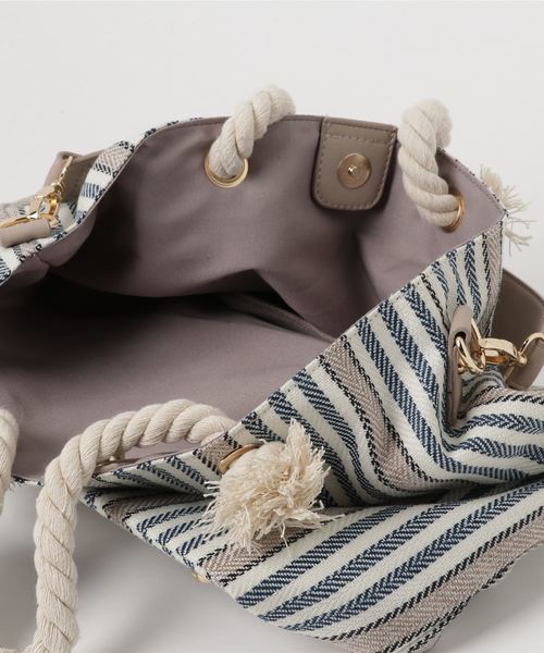 VitaFelice（ヴィータフェリーチェ）の「ストライプ キャンバス トートバッグ/ショルダーバッグ（トートバッグ・レディース・ベージュ系その他/ネイビー/ブラック/イエロー・FREE）」の10枚目の写真