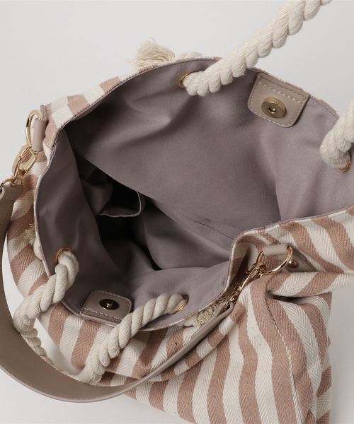VitaFelice（ヴィータフェリーチェ）の「ストライプ キャンバス トートバッグ/ショルダーバッグ（トートバッグ・レディース・ベージュ系その他/ネイビー/ブラック/イエロー・FREE）」の8枚目の写真