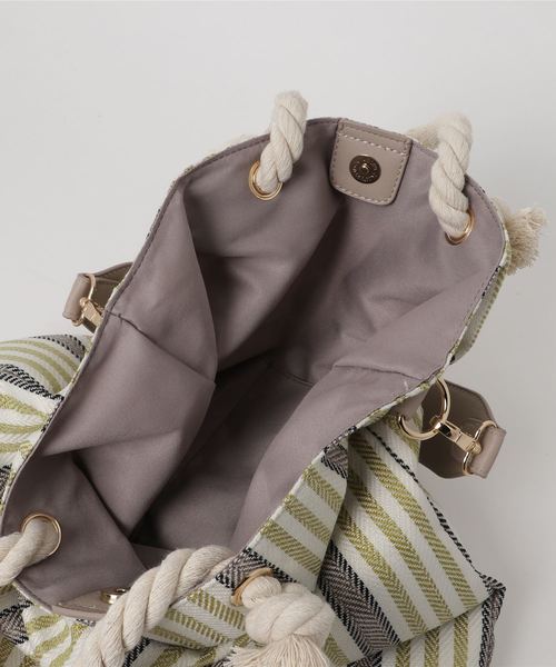 VitaFelice（ヴィータフェリーチェ）の「ストライプ キャンバス トートバッグ/ショルダーバッグ（トートバッグ・レディース・ベージュ系その他/ネイビー/ブラック/イエロー・FREE）」の9枚目の写真