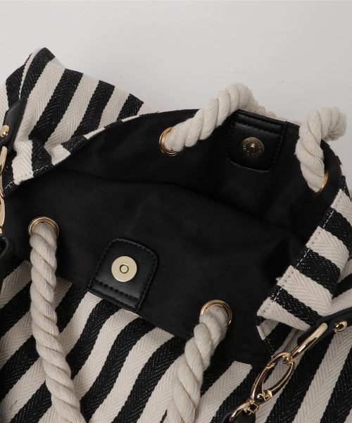 VitaFelice（ヴィータフェリーチェ）の「ストライプ キャンバス トートバッグ/ショルダーバッグ（トートバッグ・レディース・ベージュ系その他/ネイビー/ブラック/イエロー・FREE）」の7枚目の写真