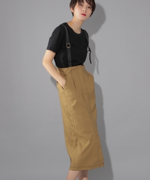 PAGEBOY(ページボーイ)の「配色ステッチサス付きスカート(スカート・レディース・ブラック/ベージュ/カーキ・SMALL/MEDIUM)」の1枚目の写真