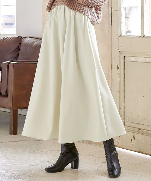 KOBE LETTUCE（コウベレタス）の「ピーチスキンタッチミディ丈フレアスカート（スカート・レディース・ダークグリーン/ブラック/グレイッシュベージュ/マスタード/パープル/ボルドー/アイボリー/ベージュ/ブルー/プラム/レッド・FREE）」の18枚目の写真