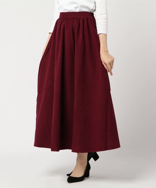 KOBE LETTUCE（コウベレタス）の「ピーチスキンタッチミディ丈フレアスカート（スカート・レディース・ダークグリーン/ブラック/グレイッシュベージュ/マスタード/パープル/ボルドー/アイボリー/ベージュ/ブルー/プラム/レッド・FREE）」の11枚目の写真