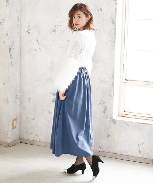 KOBE LETTUCE（コウベレタス）の「ピーチスキンタッチミディ丈フレアスカート（スカート・レディース・ダークグリーン/ブラック/グレイッシュベージュ/マスタード/パープル/ボルドー/アイボリー/ベージュ/ブルー/プラム/レッド・FREE）」の21枚目の写真