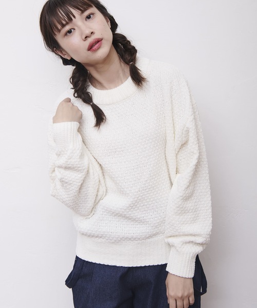 OLIVE des OLIVE（オリーブデオリーブ）の「かるーい ワッフルニット（ニット/セーター・レディース・ブラック/オフホワイト/キャメル/ラベンダー・FREE）」の2枚目の写真