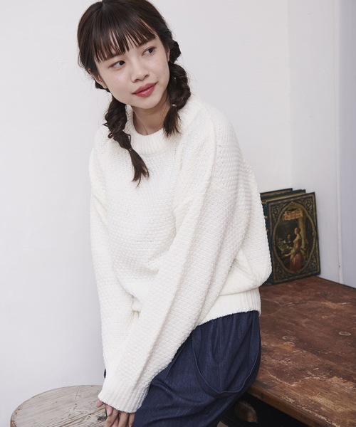 OLIVE des OLIVE（オリーブデオリーブ）の「かるーい ワッフルニット（ニット/セーター・レディース・ブラック/オフホワイト/キャメル/ラベンダー・FREE）」の18枚目の写真