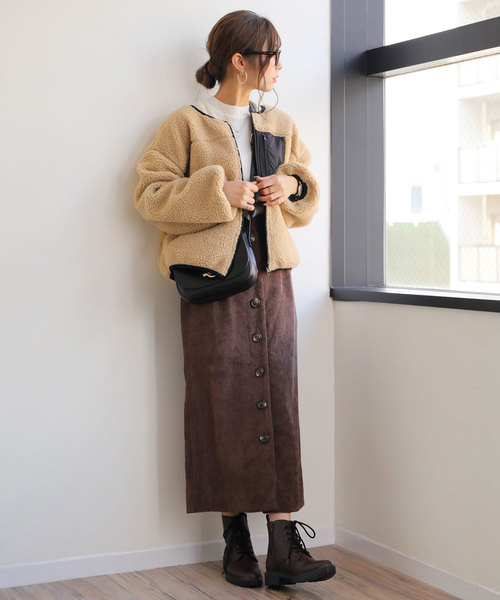 andme(アンドミー)の「ジャガードコーデュロイハイウエスト前ボタンロングタイトスカート(スカート・レディース・ネイビー/ボルドー/キャメル/ブラック/ブラウン/グレー・M)」の13枚目の写真