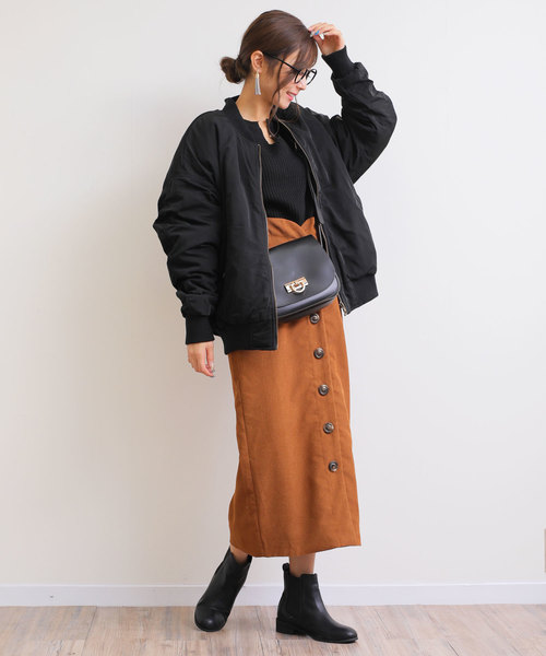 andme(アンドミー)の「ジャガードコーデュロイハイウエスト前ボタンロングタイトスカート(スカート・レディース・ネイビー/ボルドー/キャメル/ブラック/ブラウン/グレー・M)」の16枚目の写真