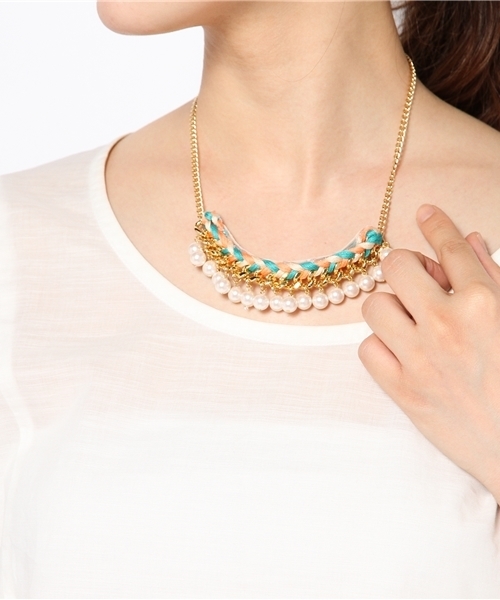 CIAOPANIC（チャオパニック）の「【Ciaopanic】パール編み込みネックレス（ネックレス・レディース・ピンク/レッド・0）」の3枚目の写真