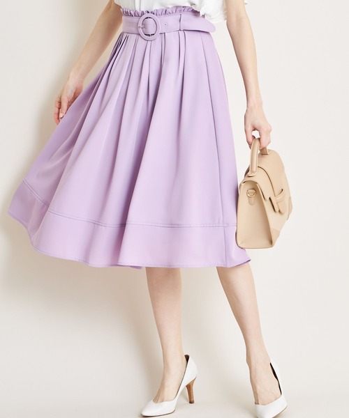 tocco closet（トッコ　クローゼット）の「ベルト付きウエストプチフリル装飾フレアスカート（スカート・レディース・チャコールグレー/ブルーグレー/モカ/ピンク系その他/グリーン系その他/コーラルピンク/ネイビー/ラベンダー/ベージュ/グレー系その他・M/L）」の8枚目の写真