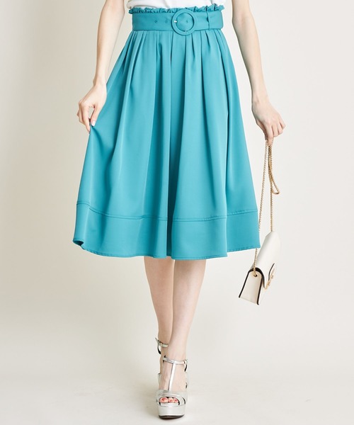 tocco closet（トッコ　クローゼット）の「ベルト付きウエストプチフリル装飾フレアスカート（スカート・レディース・チャコールグレー/ブルーグレー/モカ/ピンク系その他/グリーン系その他/コーラルピンク/ネイビー/ラベンダー/ベージュ/グレー系その他・M/L）」の2枚目の写真