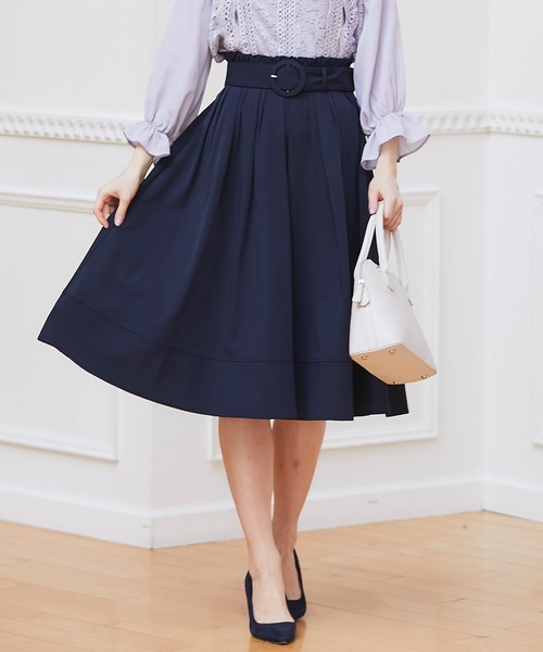 tocco closet（トッコ　クローゼット）の「ベルト付きウエストプチフリル装飾フレアスカート（スカート・レディース・チャコールグレー/ブルーグレー/モカ/ピンク系その他/グリーン系その他/コーラルピンク/ネイビー/ラベンダー/ベージュ/グレー系その他・M/L）」の7枚目の写真