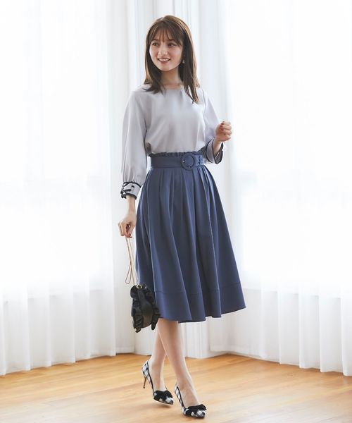 tocco closet（トッコ　クローゼット）の「ベルト付きウエストプチフリル装飾フレアスカート（スカート・レディース・チャコールグレー/ブルーグレー/モカ/ピンク系その他/グリーン系その他/コーラルピンク/ネイビー/ラベンダー/ベージュ/グレー系その他・M/L）」の22枚目の写真