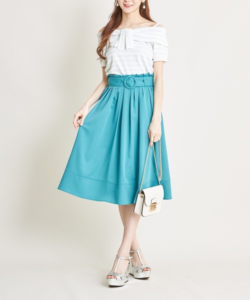 tocco closet（トッコ　クローゼット）の「ベルト付きウエストプチフリル装飾フレアスカート（スカート・レディース・チャコールグレー/ブルーグレー/モカ/ピンク系その他/グリーン系その他/コーラルピンク/ネイビー/ラベンダー/ベージュ/グレー系その他・M/L）」の11枚目の写真