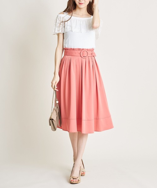 tocco closet（トッコ　クローゼット）の「ベルト付きウエストプチフリル装飾フレアスカート（スカート・レディース・チャコールグレー/ブルーグレー/モカ/ピンク系その他/グリーン系その他/コーラルピンク/ネイビー/ラベンダー/ベージュ/グレー系その他・M/L）」の13枚目の写真