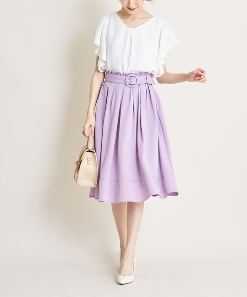 tocco closet（トッコ　クローゼット）の「ベルト付きウエストプチフリル装飾フレアスカート（スカート・レディース・チャコールグレー/ブルーグレー/モカ/ピンク系その他/グリーン系その他/コーラルピンク/ネイビー/ラベンダー/ベージュ/グレー系その他・M/L）」の14枚目の写真