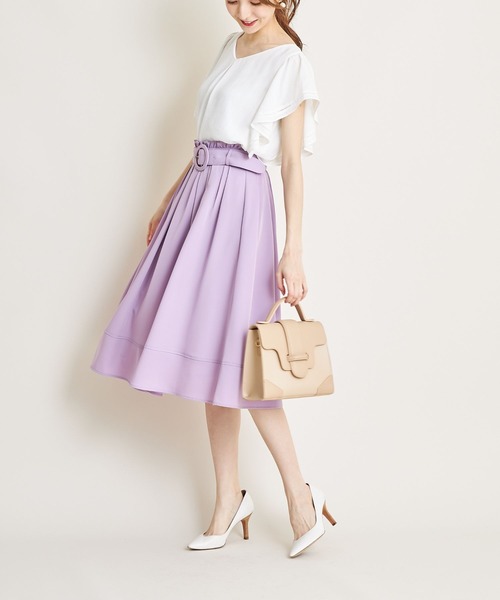 tocco closet（トッコ　クローゼット）の「ベルト付きウエストプチフリル装飾フレアスカート（スカート・レディース・チャコールグレー/ブルーグレー/モカ/ピンク系その他/グリーン系その他/コーラルピンク/ネイビー/ラベンダー/ベージュ/グレー系その他・M/L）」の15枚目の写真