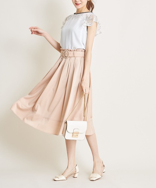 tocco closet（トッコ　クローゼット）の「ベルト付きウエストプチフリル装飾フレアスカート（スカート・レディース・チャコールグレー/ブルーグレー/モカ/ピンク系その他/グリーン系その他/コーラルピンク/ネイビー/ラベンダー/ベージュ/グレー系その他・M/L）」の16枚目の写真