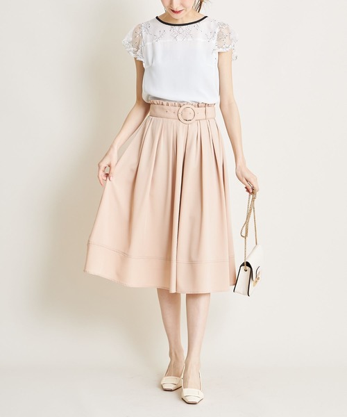 tocco closet（トッコ　クローゼット）の「ベルト付きウエストプチフリル装飾フレアスカート（スカート・レディース・チャコールグレー/ブルーグレー/モカ/ピンク系その他/グリーン系その他/コーラルピンク/ネイビー/ラベンダー/ベージュ/グレー系その他・M/L）」の17枚目の写真