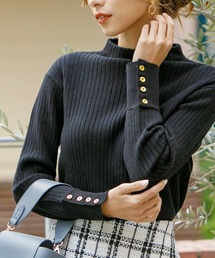 KOBE LETTUCE | 袖ボタンボトルネックリブニットトップス(ニット/セーター)