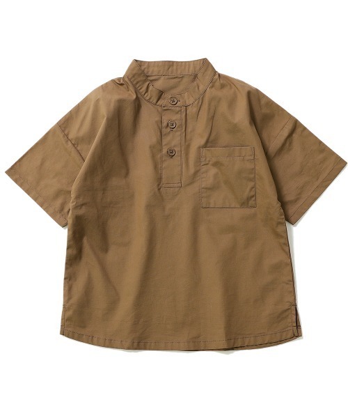 devirock(デビロック)の「スタンドカラー半袖シャツ(シャツ/ブラウス・キッズ・ライトブラウン/テラコッタ/ネイビー・140cm/120cm/130cm/150cm/110cm/100cm/160cm)」の9枚目の写真