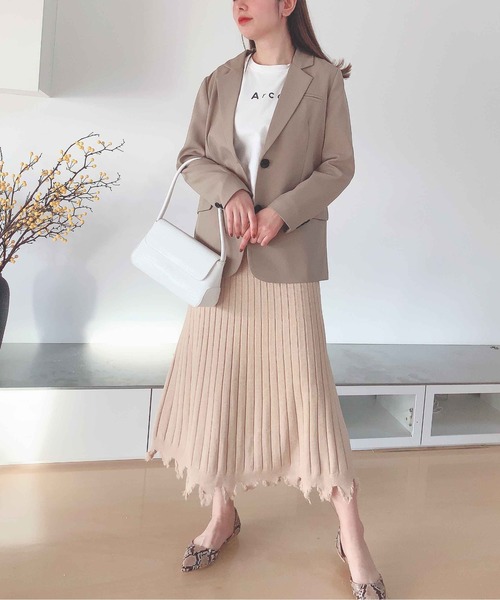 Leja（レジャ）の「リブフリンジAラインスカート（スカート・レディース・ベージュ/ブラウン/グレー・FREE）」の3枚目の写真