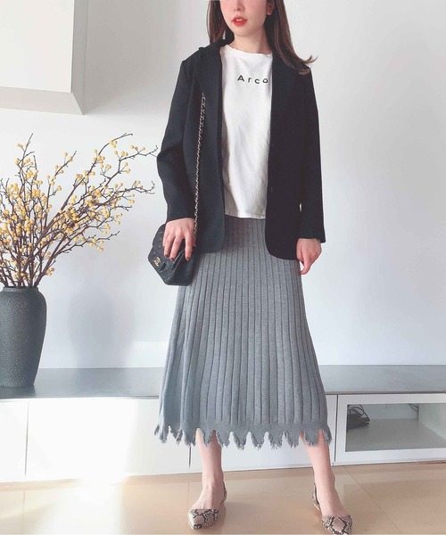 Leja（レジャ）の「リブフリンジAラインスカート（スカート・レディース・ベージュ/ブラウン/グレー・FREE）」の8枚目の写真